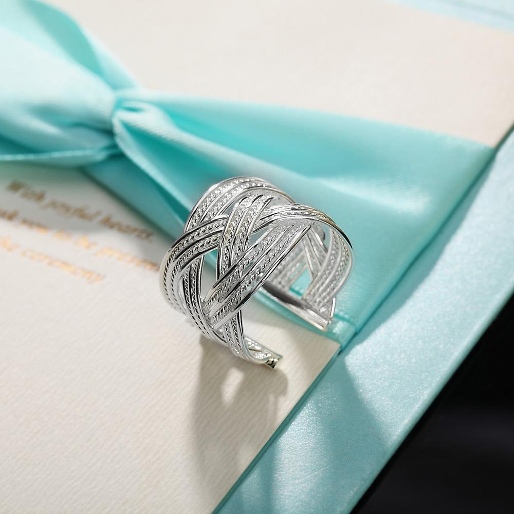 925 Sterling Silver Braided Open Ring Men And Women Wedding Jewelry