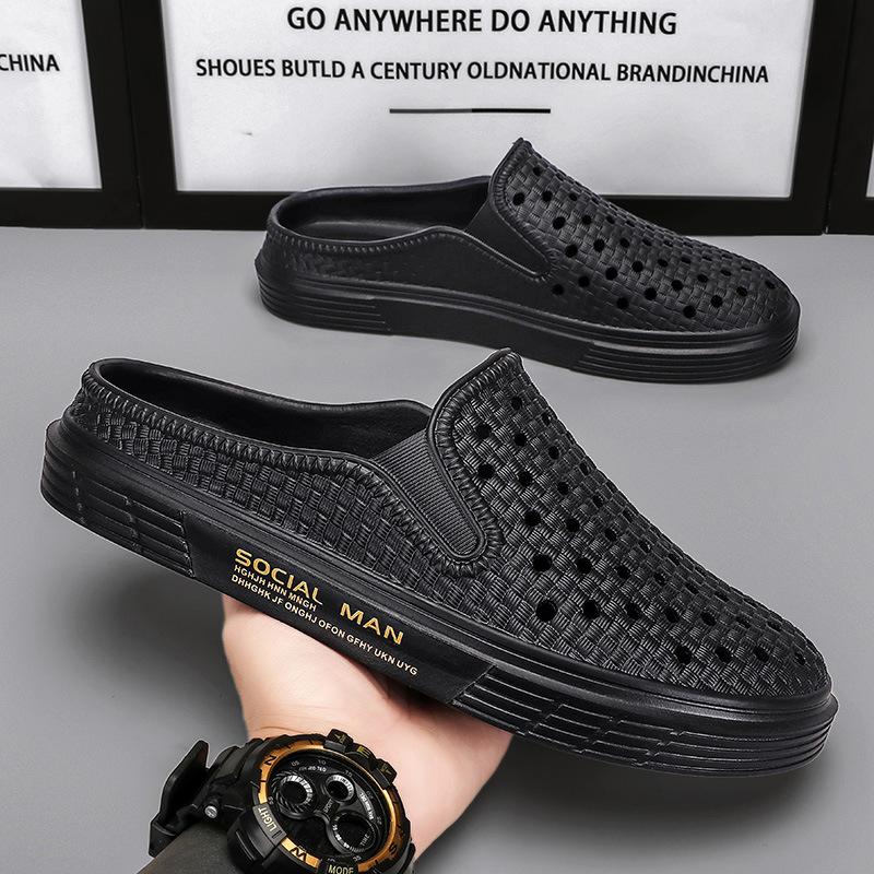 Нося летом на улице сандалии с защитой от скольжения защиты от запаха и перфорированные сандалии ленивые люди могут крутить педали без каблука и полуперетаскивания 39 1946₽