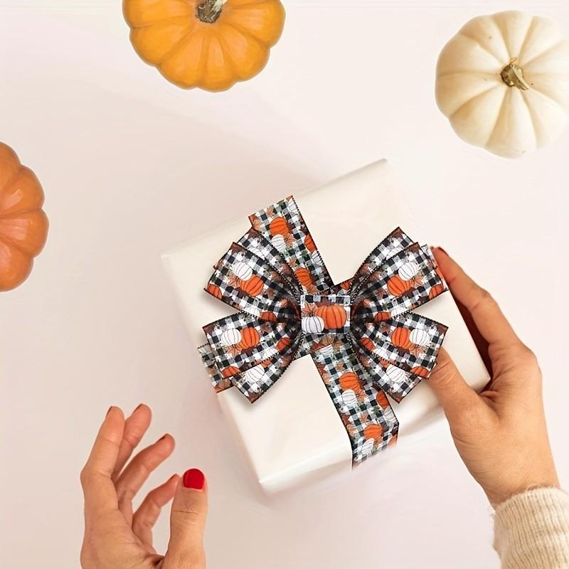 Halloween Orange Pumpkin Black And White Plaid Ribbon For Festive Diy Decorations
