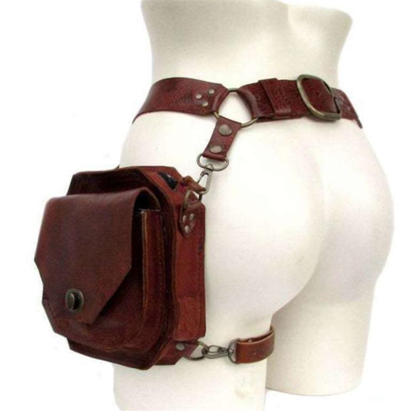 Punk Retro PU Waist Bag Casual Small Square Hip Packs For Women's  Multi-function Outdoor Leg Phone Pouch