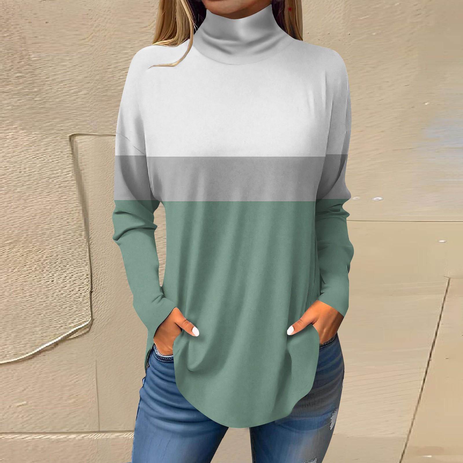 

Женская модная повседневная футболка с длинным рукавом с высоким воротом и принтом, пуловер, топ XXL