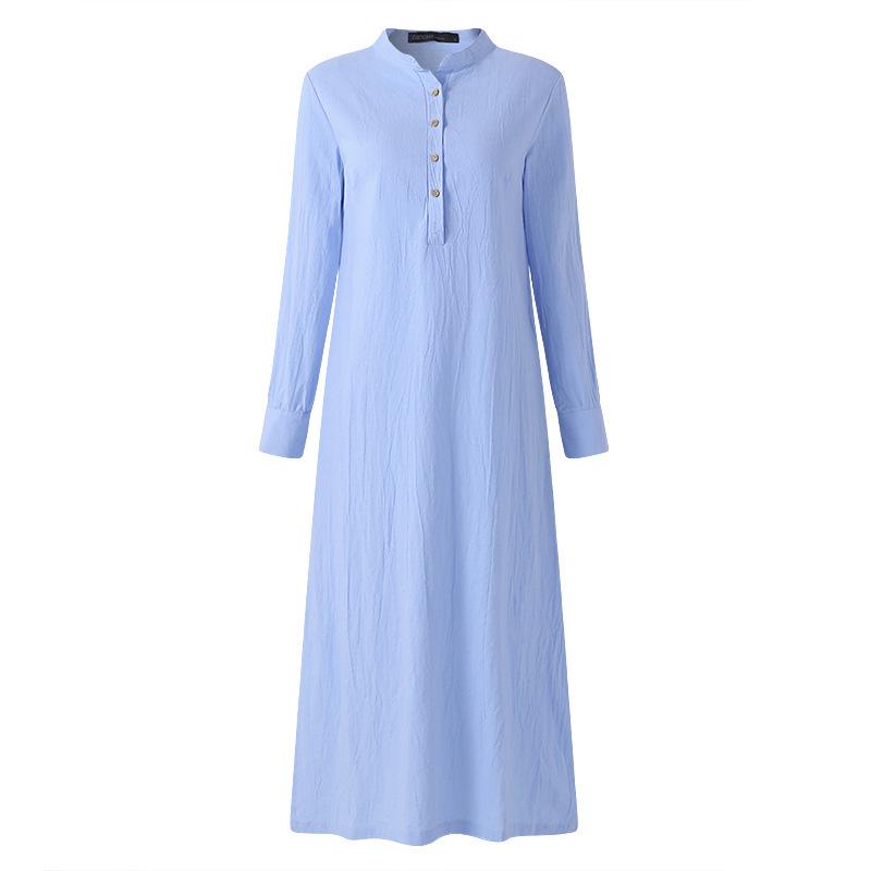 Vorherbst Neue einfarbige Kleider für Damen Baumwolle Langarm schlicht übergroß Maxi lang Kleid Freizeit Sommer lockeres Kleid
