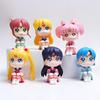 6 PCS/Set Pretty Guardian Sailor Moon 7cm Anime Figure Tsukino Usagi Chibiusa Hino Rei Kino Makoto Figurine Kids Toy