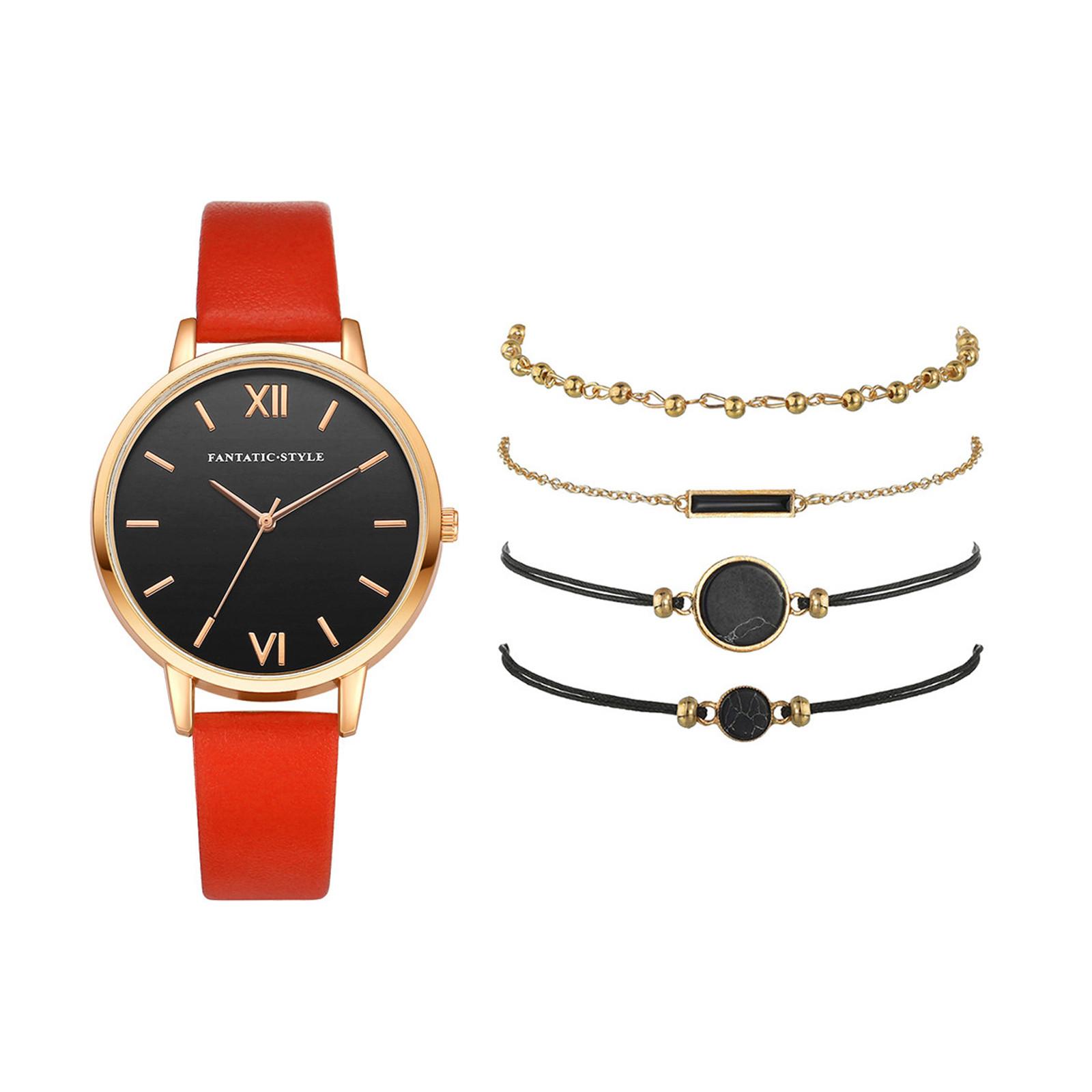 

Женские кварцевые часы с кожаным ремешком, аналоговый наручный браслет, браслет, набор часов красный
