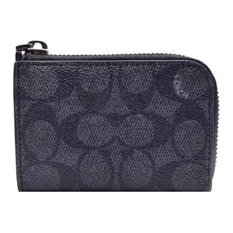 New COACH SignatureCanvas Coated Canvas Key Pouch Mini Women's Charcoal CW357-QBMI5
