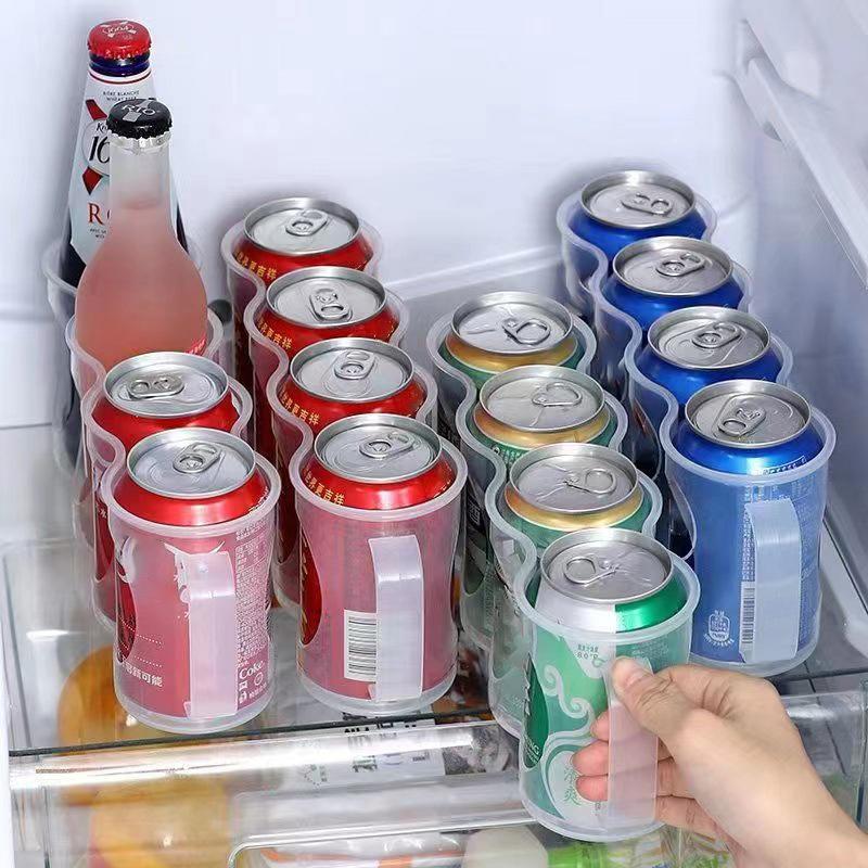 1Pcs Japanese Style Refrigerator Beverage Storage Box Four Compartment Can Storage Rack Kitchen Storage Can Beverage Organizer