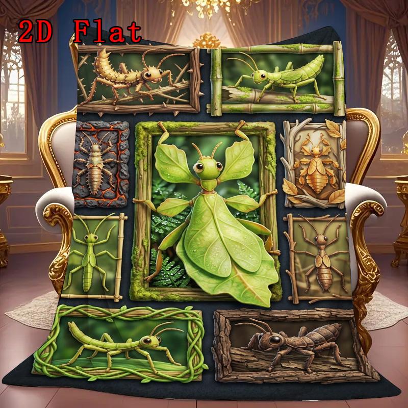 Insect Collection 2D Flat Pattern Flannel Blanket, High quality All Seasons, Home Decor, Warmth and Comfort, Perfect for Christmas Gifts.