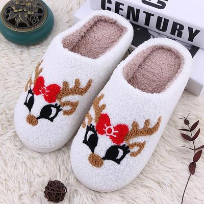 New Christmas Cartoon Deer Cotton Slippers – Warm & Cute for Men and Women