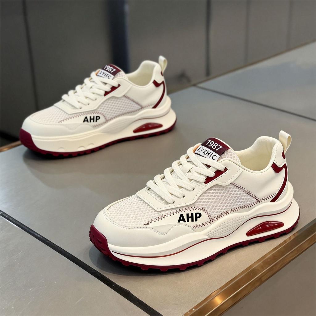 Men'S Summer Breathable Mesh Versatile Sporty Casual White Shoes, Wear-Resistant Dad Shoes