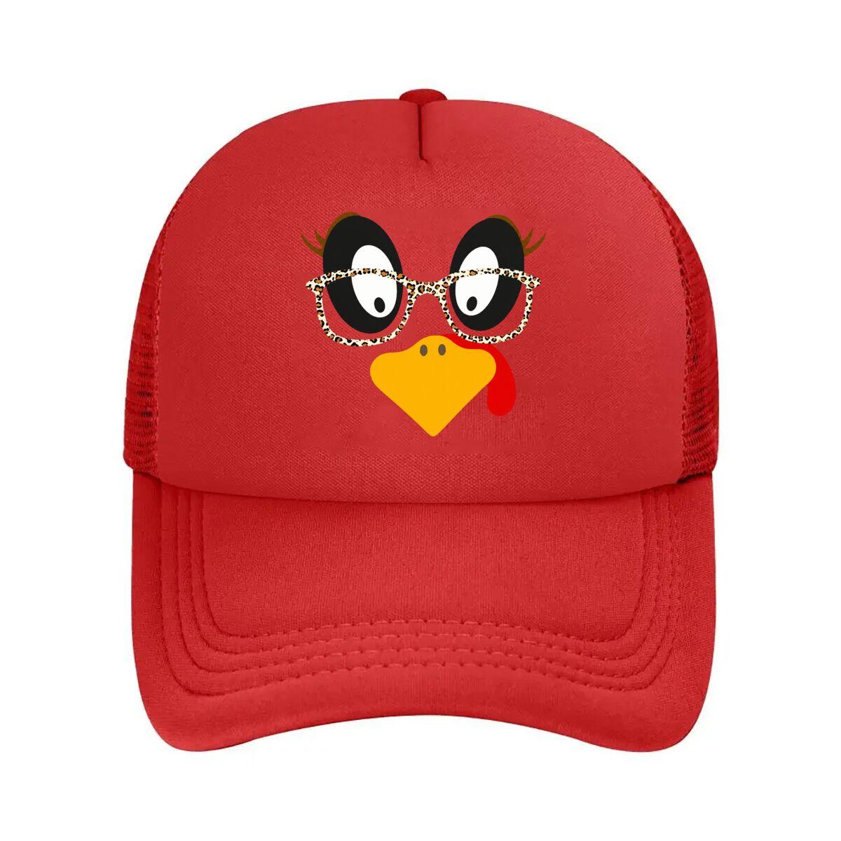 Cartoon Turkey Leopard Print Glasses Thanksgiving Mesh Baseball Cap Hip Hop Adjustable