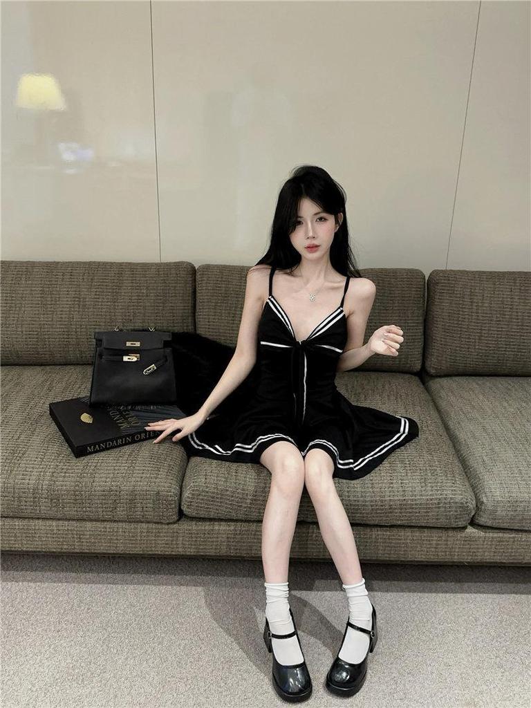 Bow Tie Lace-up Slim JK Uniform Camisole Mini Skirt Dress
