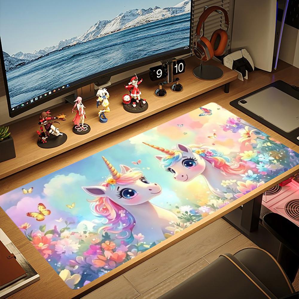 Cute Cartoon Unicorn Mouse Pad XXL Colorful Flower Garden Non‑Slip Rubber Deskmat Pc Game Keyboard Mats Large Computer Mouse Mat