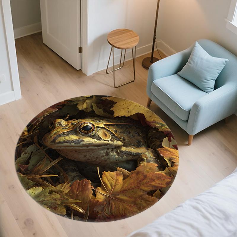 Frog and Leaves Pattern Round rug,Carpet Rug for Living Room Bedroom Sofa Playroom Decor,Non-slip Floor Mat,Holiday Gifts and Birthday Gifts