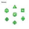 7 Pcs Green White Rotary Windmill Metal Dice Hollow Metal Polyhedral Dice Suitable for Role-Playing RPG  Board Game Card Game