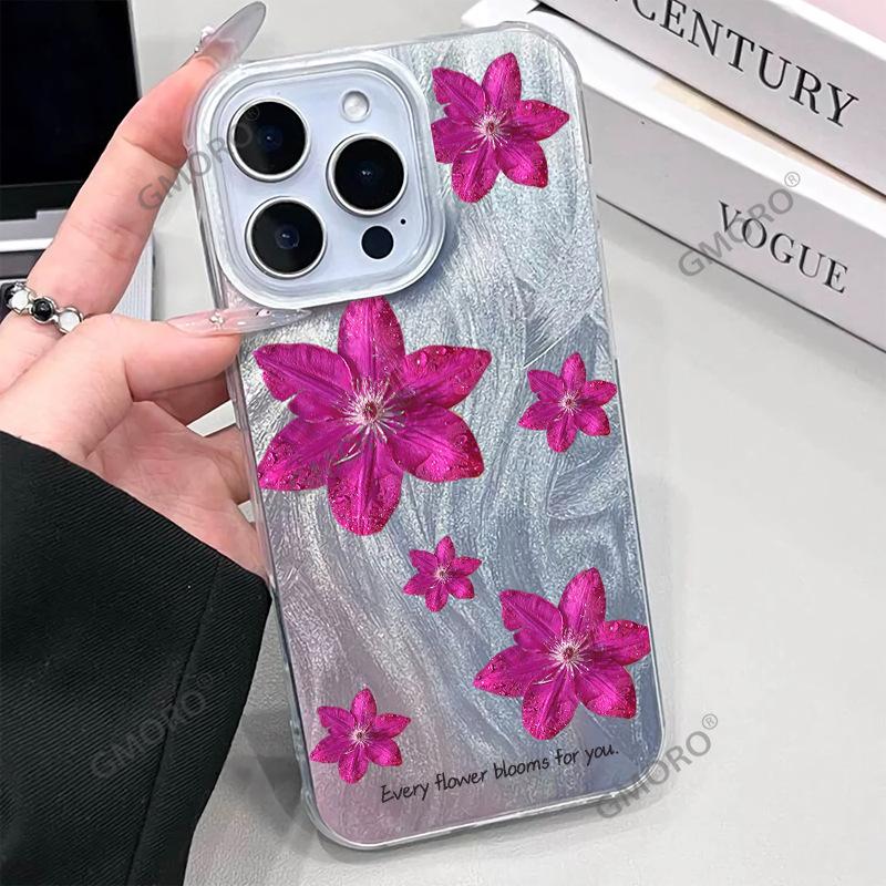 Hot-selling rose red flower mobile phone case iPhone17 premium feather yarn Apple 16Pro all-inclusive PC hard case