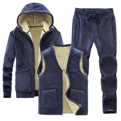 Men's Hooded Sports Tracksuit Three-Piece Long Sleeve Pullover Hoodies Sweatshirt+Sweatpants+Vest Set