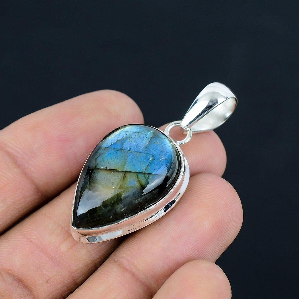 Natural Blue Fiery Labradorite Gemstone Pendant, 925 Sterling Silver, Pendant Jewelry, Handmade Silver Pendant Jewelry for Gift, Easter Gift