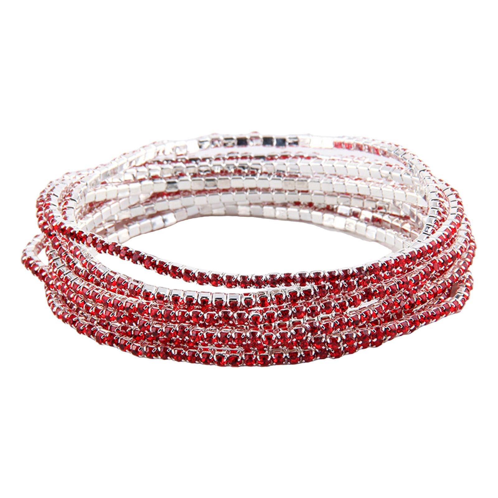 

Luxurious Multilayered Stone Bracelet Colorful Crystal Bead Wrist Chains Elastic Comfort Fit Rhinestones Handchain червоний