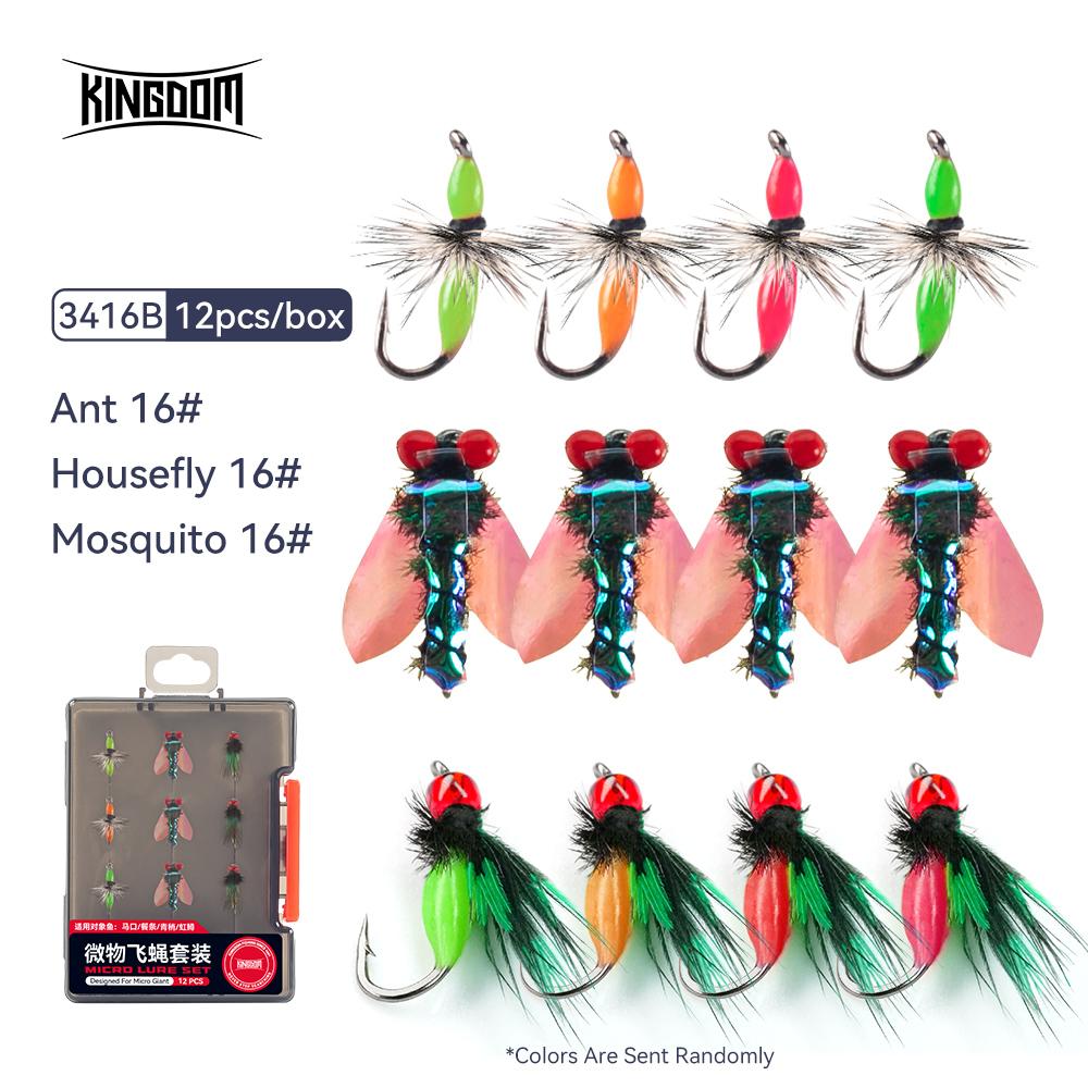 Kingdom MICRO FLY LURE SET 12pcs/box Flying Bait Hooks Stream Shallow Water Bionic Bait