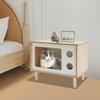 TV Stand Cat House, Mid Century Modern Cat Bed Indoor, Wooden Cat Condo W/ Scratcher, Solid Wood Pet Furniture for Multiple Cats