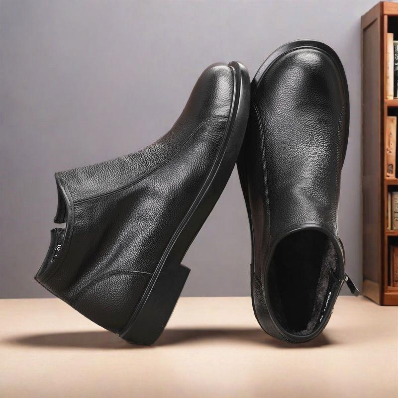 Autumn Winter New Genuine Leather Men's Mid Height Chelsea Boots Casual Zipper First Layer Cowhide Mature Style Footwear