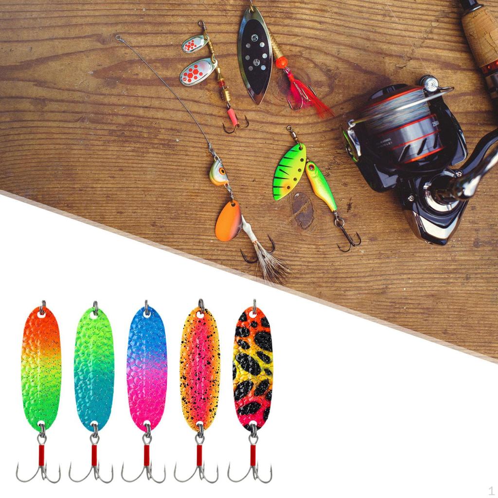 5 Fishing Spoons, Lures, Hard Sequin Tackle for Salmon, Pike, Redfish, Bass, Perch