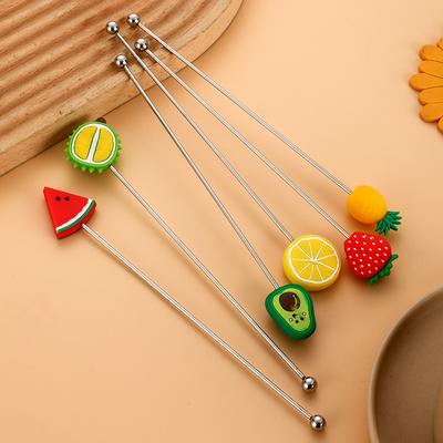 SilikonfruktHuvud Rostfritt Stål Rörpinne Långt Handtag Cocktaildrycker Blandningspinnar Mixer Barutrustning Muddler Bar-tillbehör
