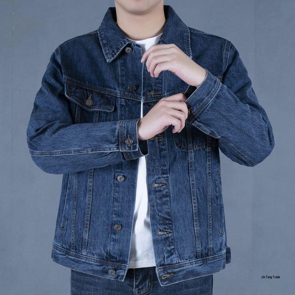 Men's Trendy Retro Motorcycle Denim Jacket - Slim Fit, Fashionable Baseball Collar for Autumn and Winter.