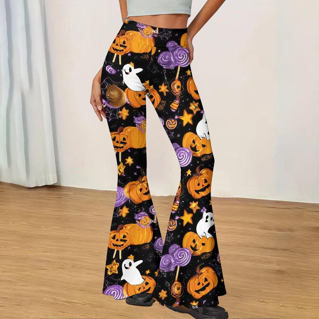 Women's Casual Halloween Print Yoga Pants Flared Leg High Waist Stretch Workout Leggings for Everyday Wear