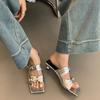 Punk Gothic Buckle High Heel Sandals New 2025 Summer Square Toe Silver Low Heel Slippers Women Designer Party Shoe Zapatos