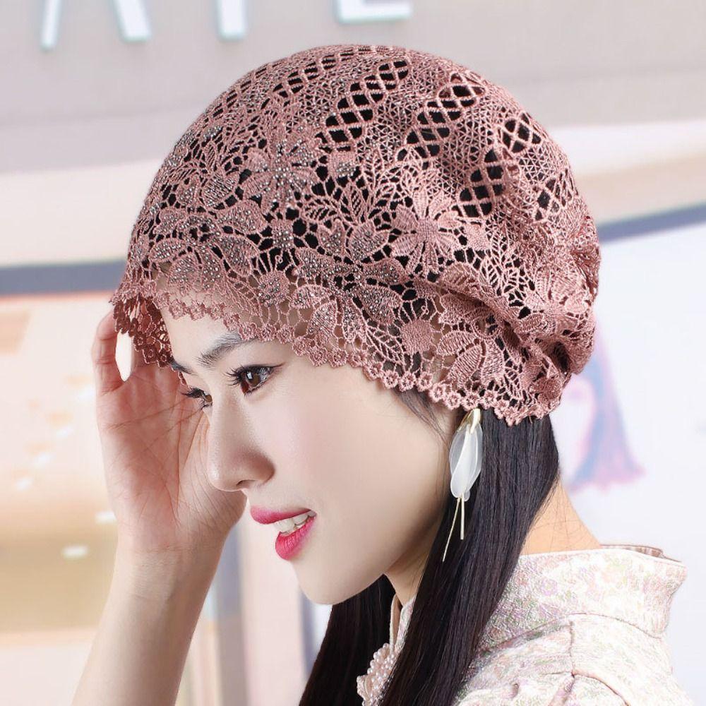 Flowers Lace Hat Casual Sun Visor Breathable Skullies Hat  Women