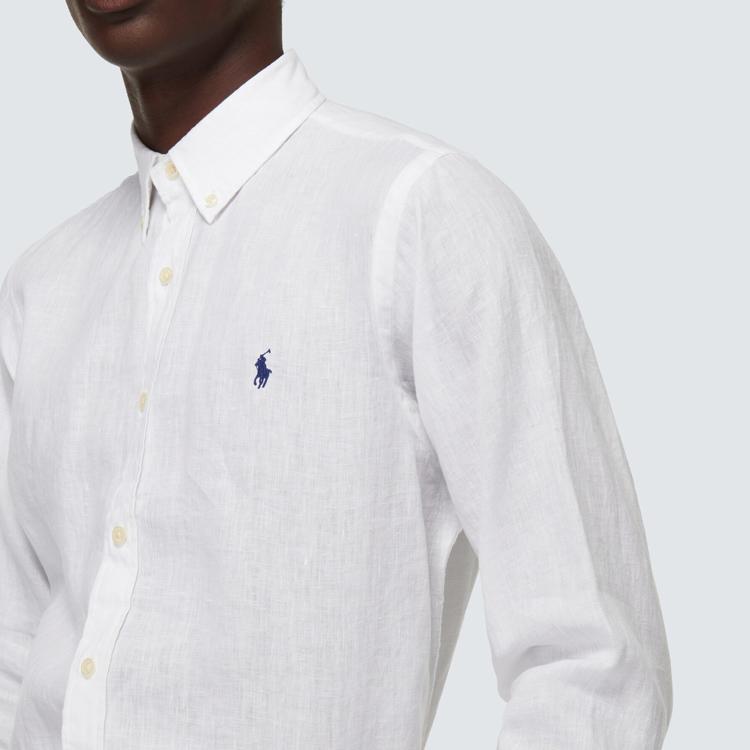 Polo Ralph Lauren Solid Color Pony Embroidered Polo Collar Single-Breasted Long Sleeve Shirt Men Shirts White 710634467-008
