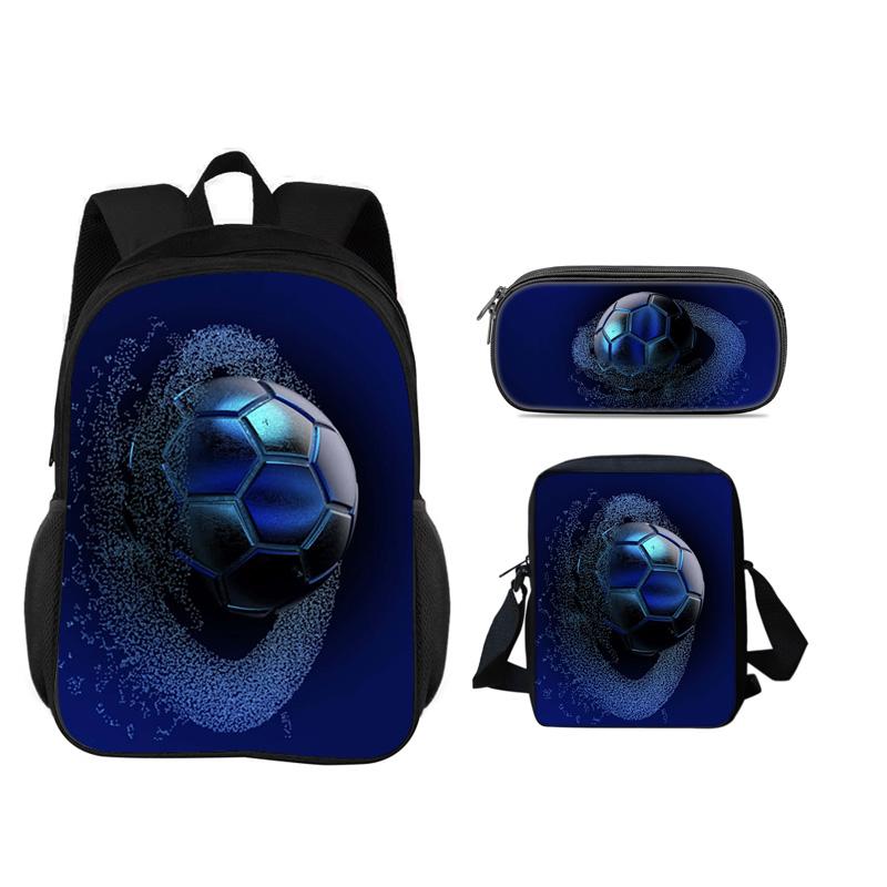 Soccer Backpack Pencil Case Shoulder Bag 3Pcs Set New Football Print, Best Partner for Male and Female Students Going To School