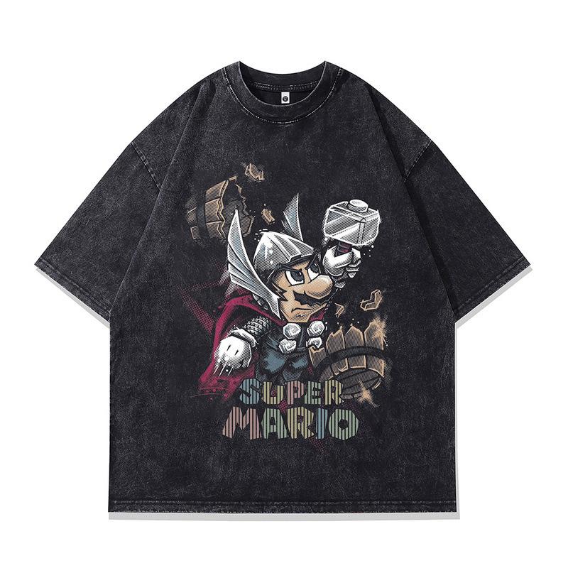 Vintage Anime Shirt Installed Wind T Washed Summer Vintage Dark Short Sleeved Men S Japanese T-Shirt Printing S