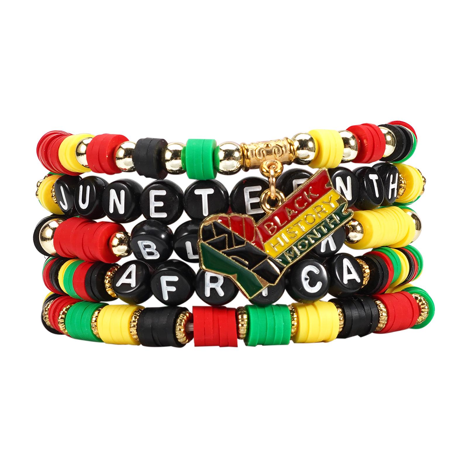 Colorful Bohemian Polymer Clay Multi-layer Bracelet: Handmade Elastic Beaded Bracelet with Cross Charm