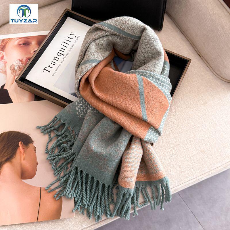 Dubbelzijdige damessjaal: Herfst/Winter Koreaanse Stijl, High-End Mode, Zachte Nekwarmer, Dikke Kwastensjaal