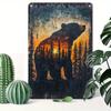 Rustic Bear Silhouette Tin Sign    Retro Aluminum Metal Wall Art with Starry Night Sky  Pine Trees Design WeatherResistant N