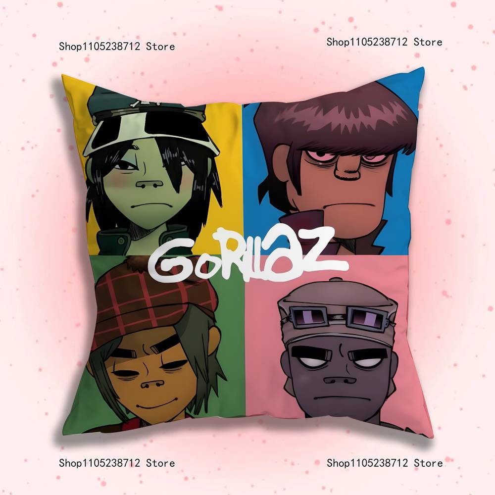 G-Gorillaz Rock Band Pillow Covers Cartoon Sofa Decorative Home Double-Sided Printing Short Plush Cute Cushion Cover