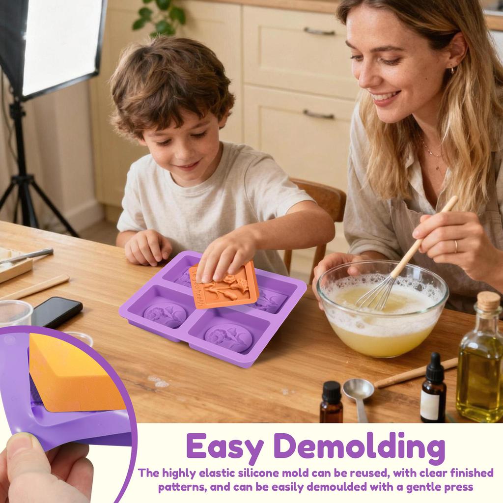 2Pcs Silicone Soap Molds Flower Pattern Soap Making Mold 4 Cavity Chocolate Making Tools DIY Soaps Mold for Handmad Resin Crafts