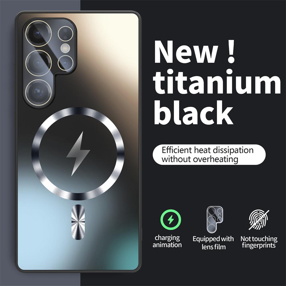For Magsafe Glass Lens Frosted Magnetic Phone Case For Samsung Galaxy S24 S25 Ultra S23 Plus Wireless Charging Protective Cover