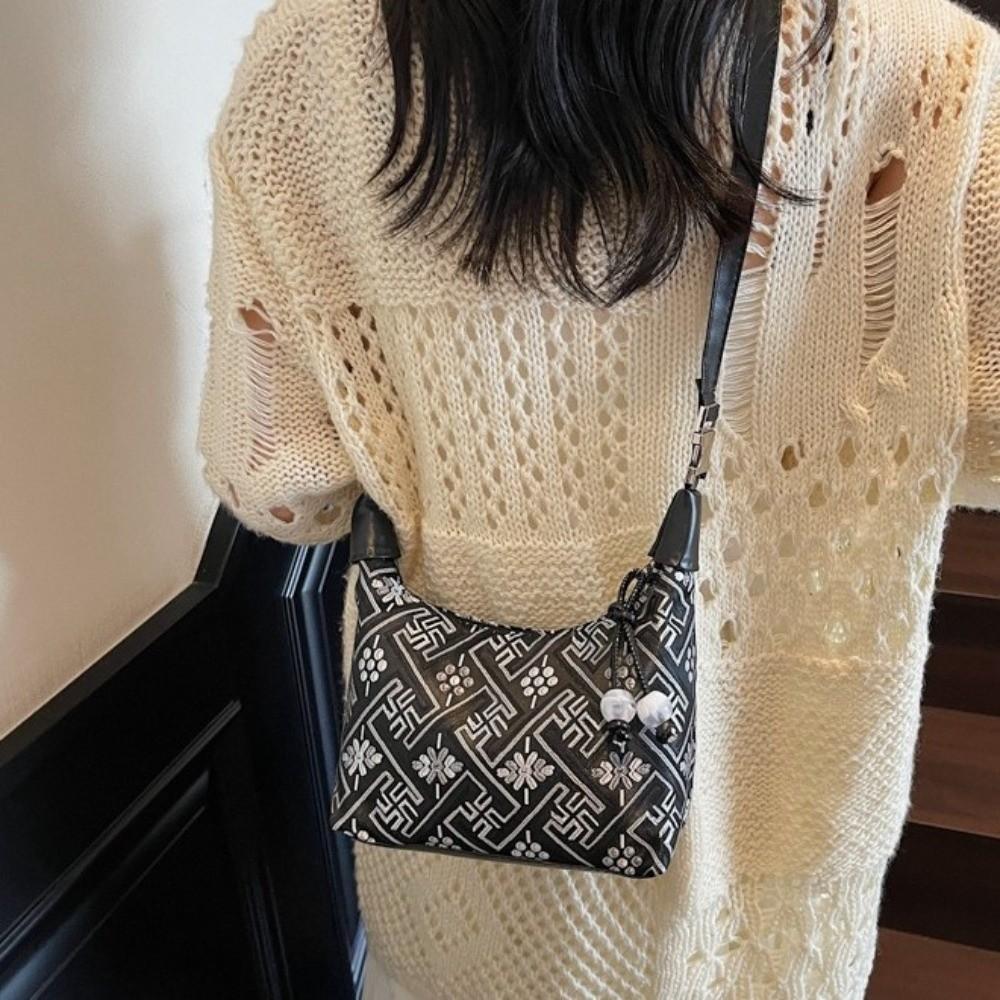 Elegant Chinese Style Embroidery Handbag Zipper Closure Ladies Shoulder Bag Dumpling Bag Wedding