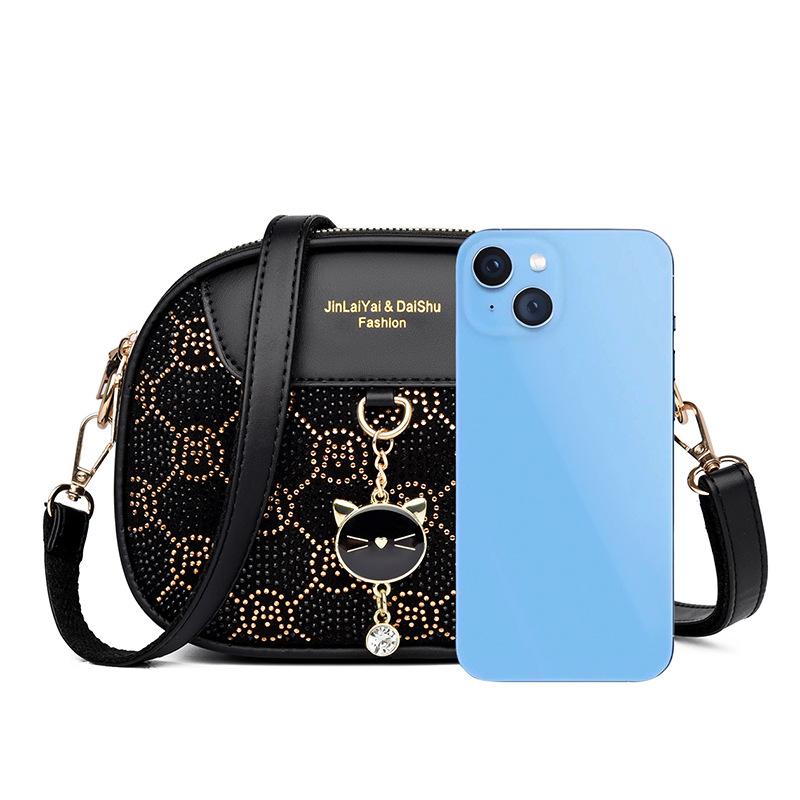 Mobile Phone Bag Multi-layer Soft Leather Fashionable Crossbody Bag Small Round Bag Soft Leather Single-shoulder Bag