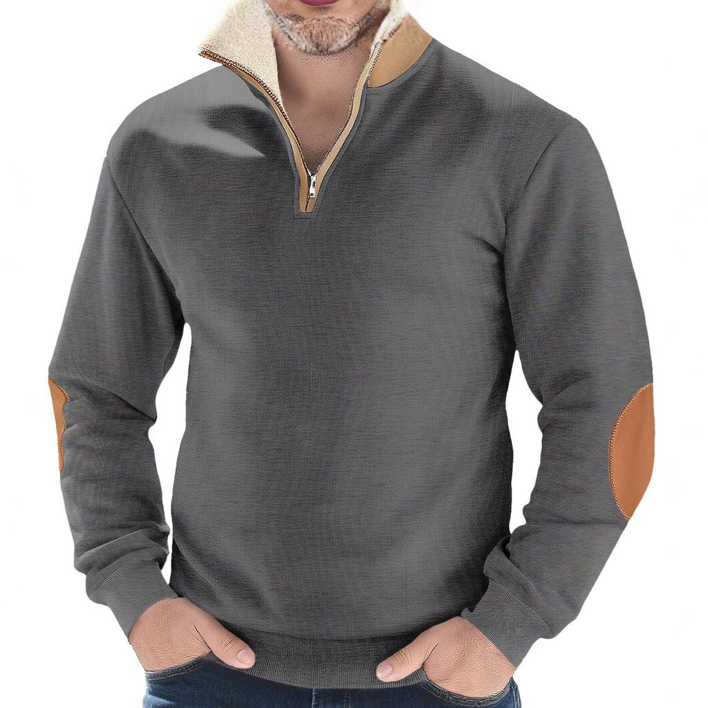 Fleece Sweatshirt for Men Long Sleeve Pullover Quarter Zipper Up Stand Collar Winter Fall Sweat Shirts Men's Turtleneck Pullover Mock Neck Henley Tops