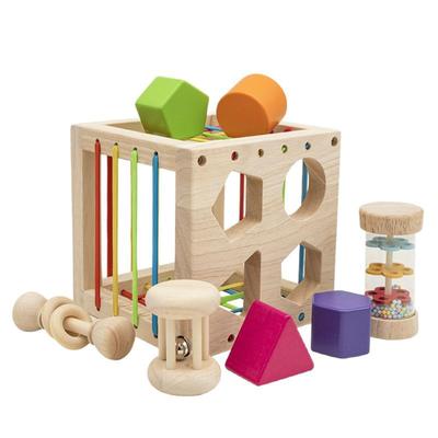 Educational Toy for 1, 2, and 3-Year-Olds: Shape-Matching Cubes for Babies. Suitable for Boys and Girls. Montessori-style Wooden Toy. Shape-sorting Pu