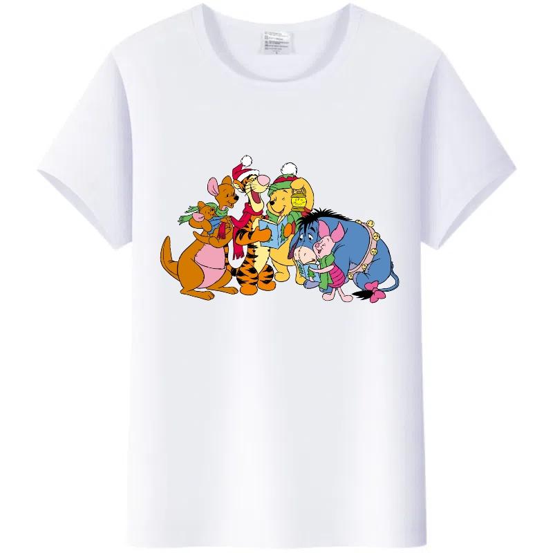 Y2K Tshirt Kawaii Tops Unisex Cartoon Winnie The Pooh Tigger Friends Graphic t-shirt Summer Blouses White Tees