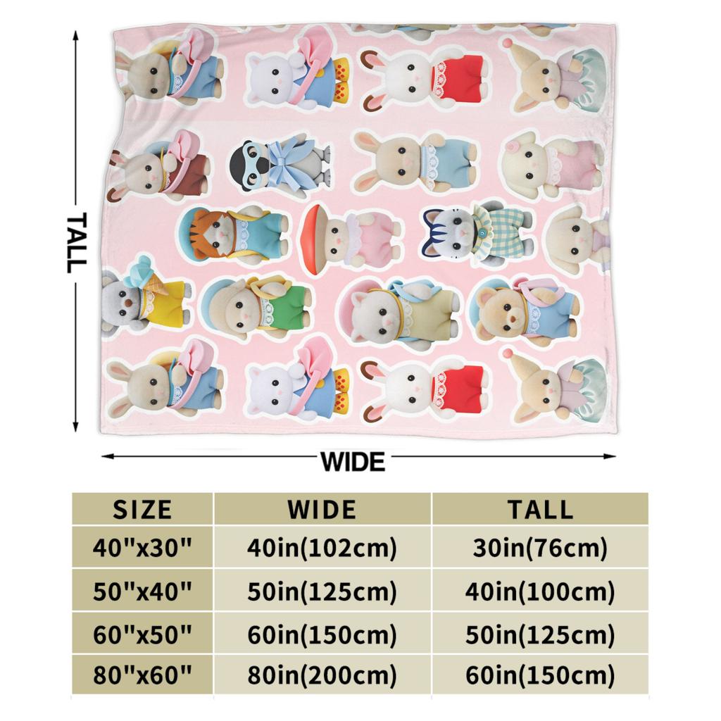Cute Sylvanian Families Soft Warm Blankets Camping Plush Throw Blanket Funny Bedroom Flannel Bedspread Sofa Bed Cover