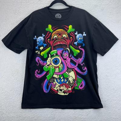 Anchor Blue Men's Black Skull Monster Alien Short Sleeve Shirt USA Made Size XL