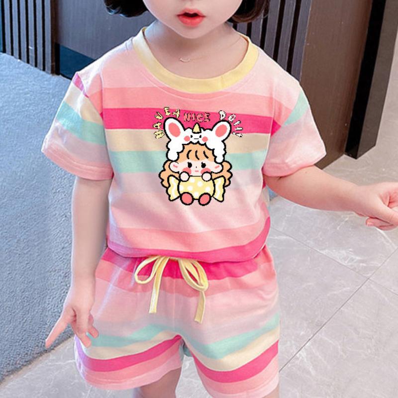 

Summer Cute Hello Kitty Clothing Sets for Kids Baby Girls Outfits Children s 3Dprint Short Sleeve T Shirt + Elastic Waist Shorts 2pcs 160