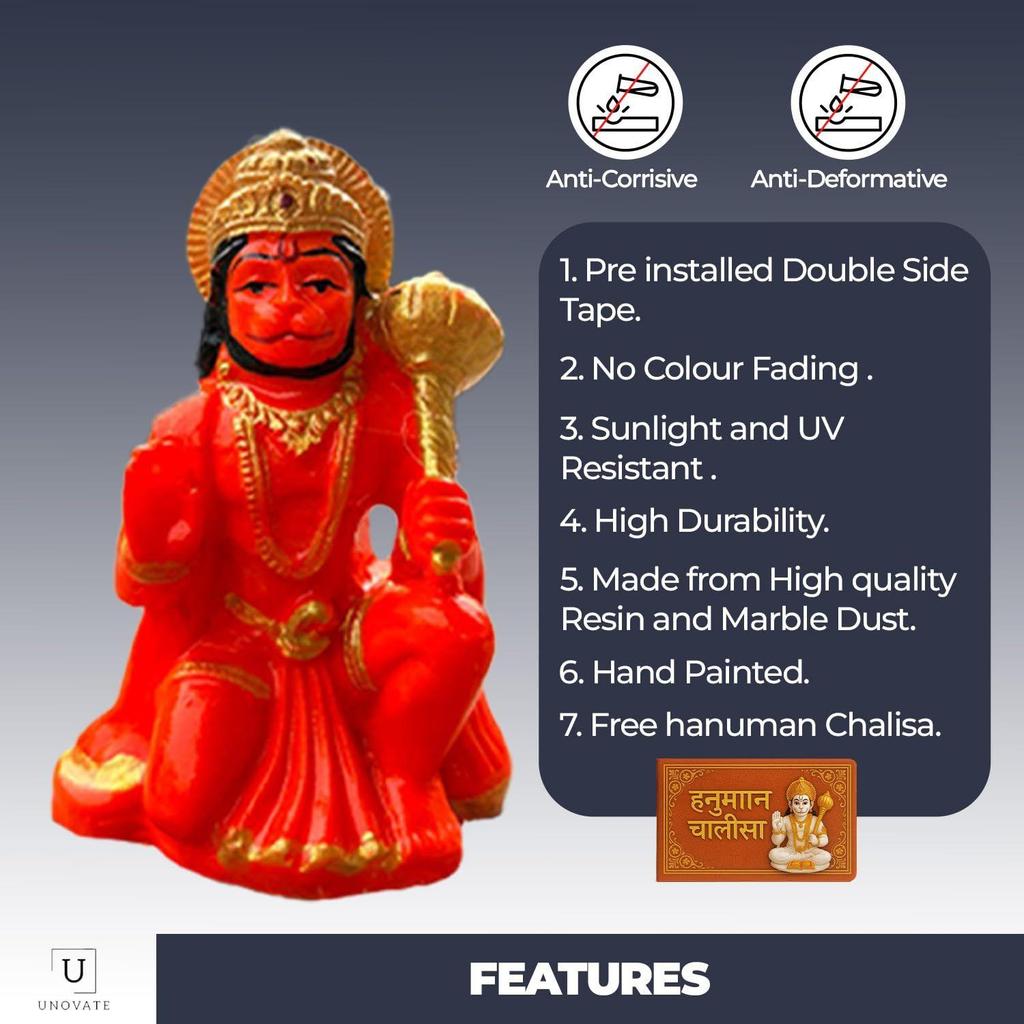 Hanuman Murti for Car with Free Hanging Hanuman and Pocket Chalisa - Bajrang Bali Murti for Protection from Negative Energy