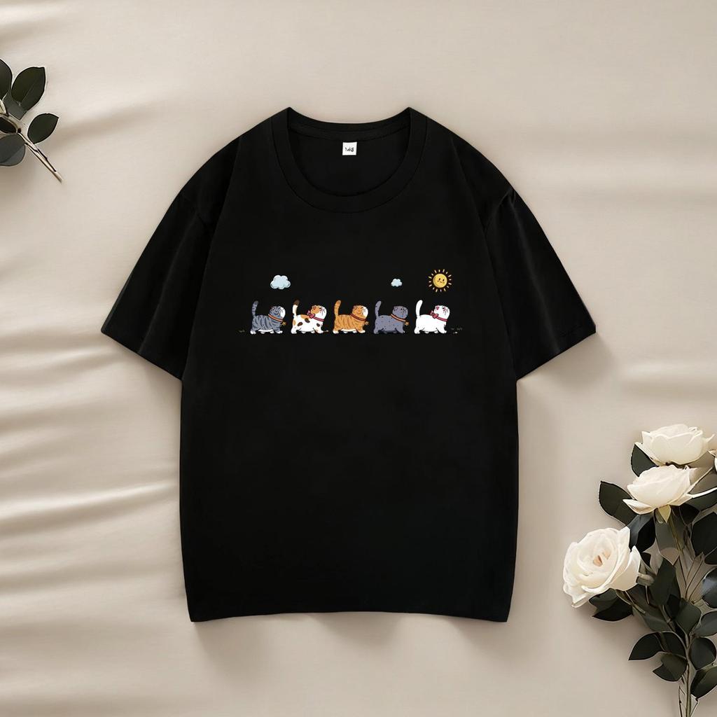 220g Barns Kammad Bomull Tecknad T-shirt – Trendig Kortärmad för Pojkar & Flickor
